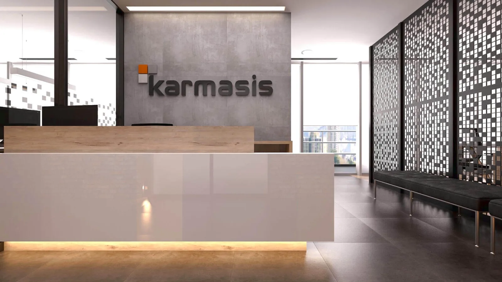 Waiting area, Secretary, Office entrance decoration, Law office design, Office room decoration
