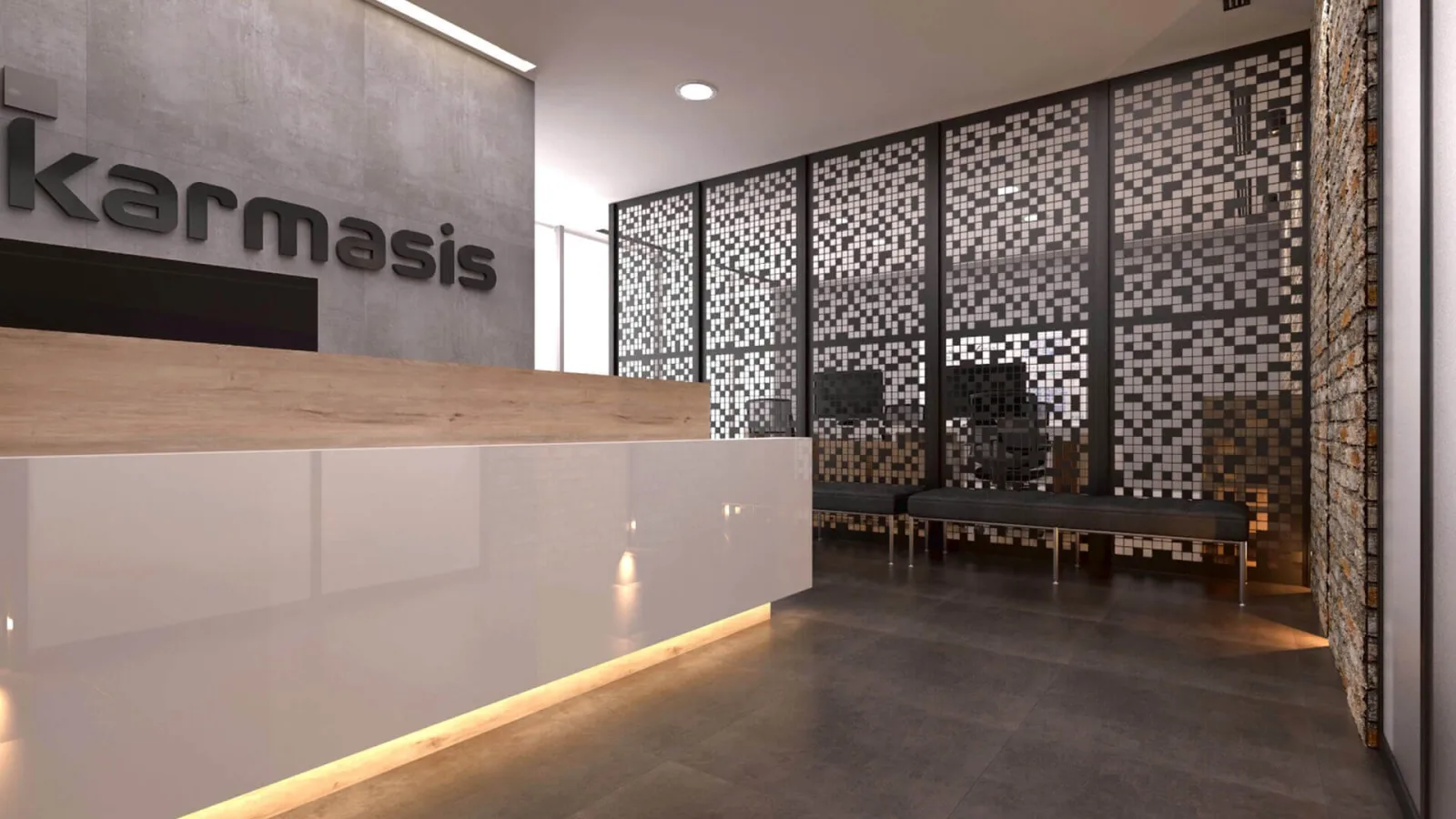Waiting area, Secretary, Office entrance decoration, Law office design, Office room decoration