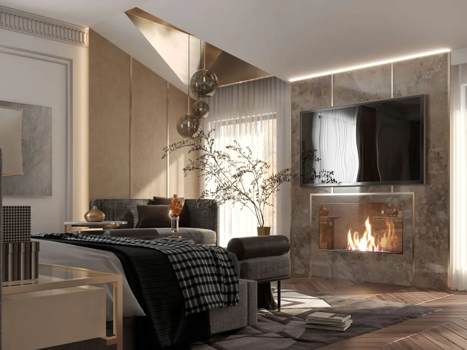 We brought a warm atmosphere to the space with the fireplace concept we designed in the bedroom. We transformed the…