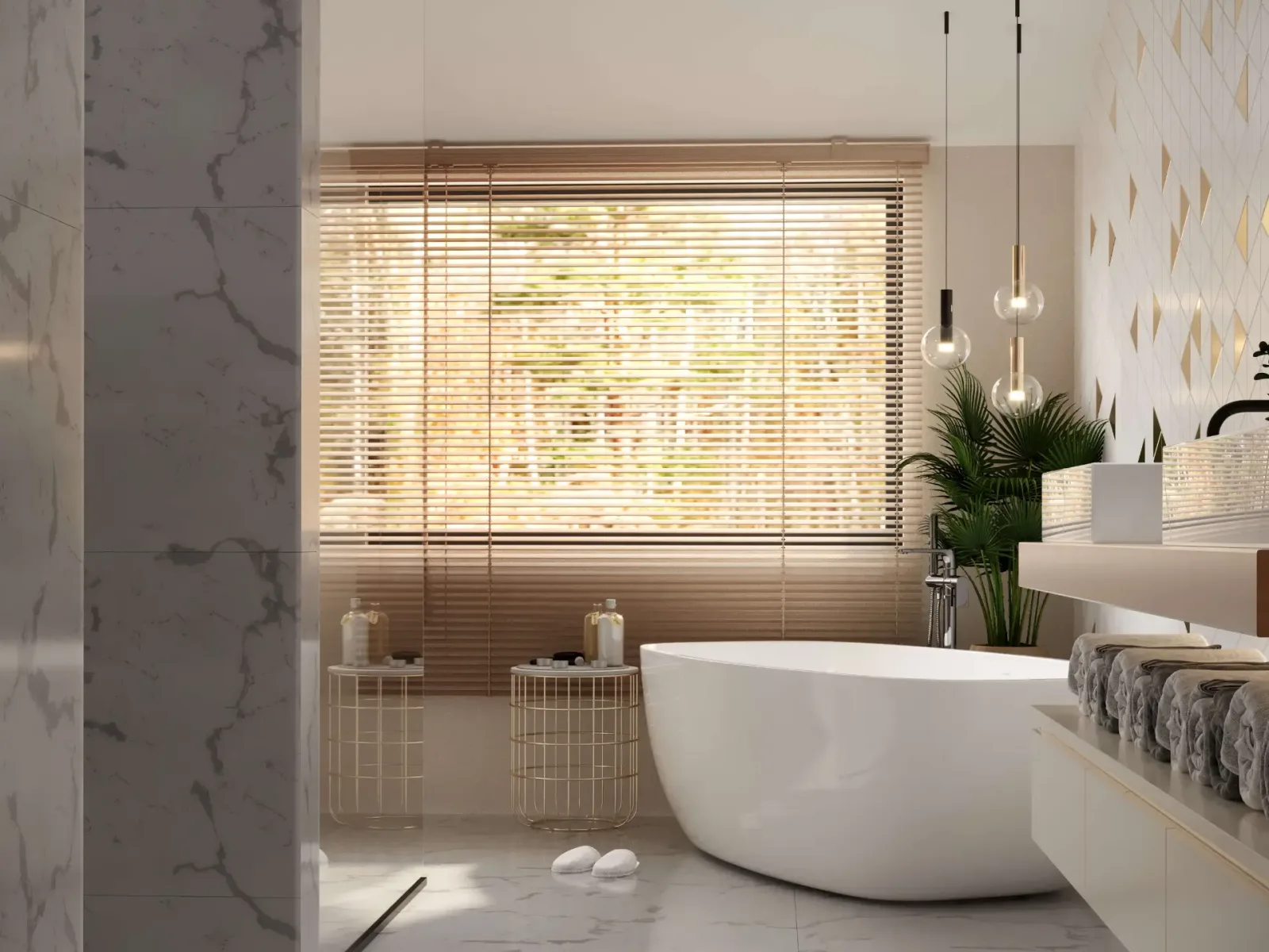 We achieved an extremely spacious atmosphere by turning the existing large window facade in our bathroom space into an…