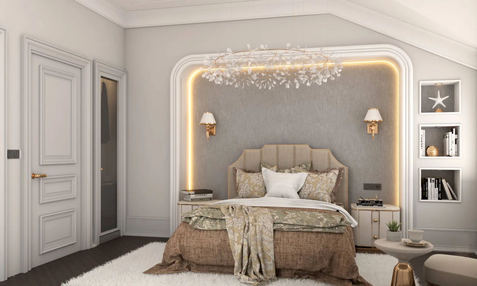 We transformed the chamfered, rectangular niche we designed at the head of the bed into a much more striking and aesthetic…