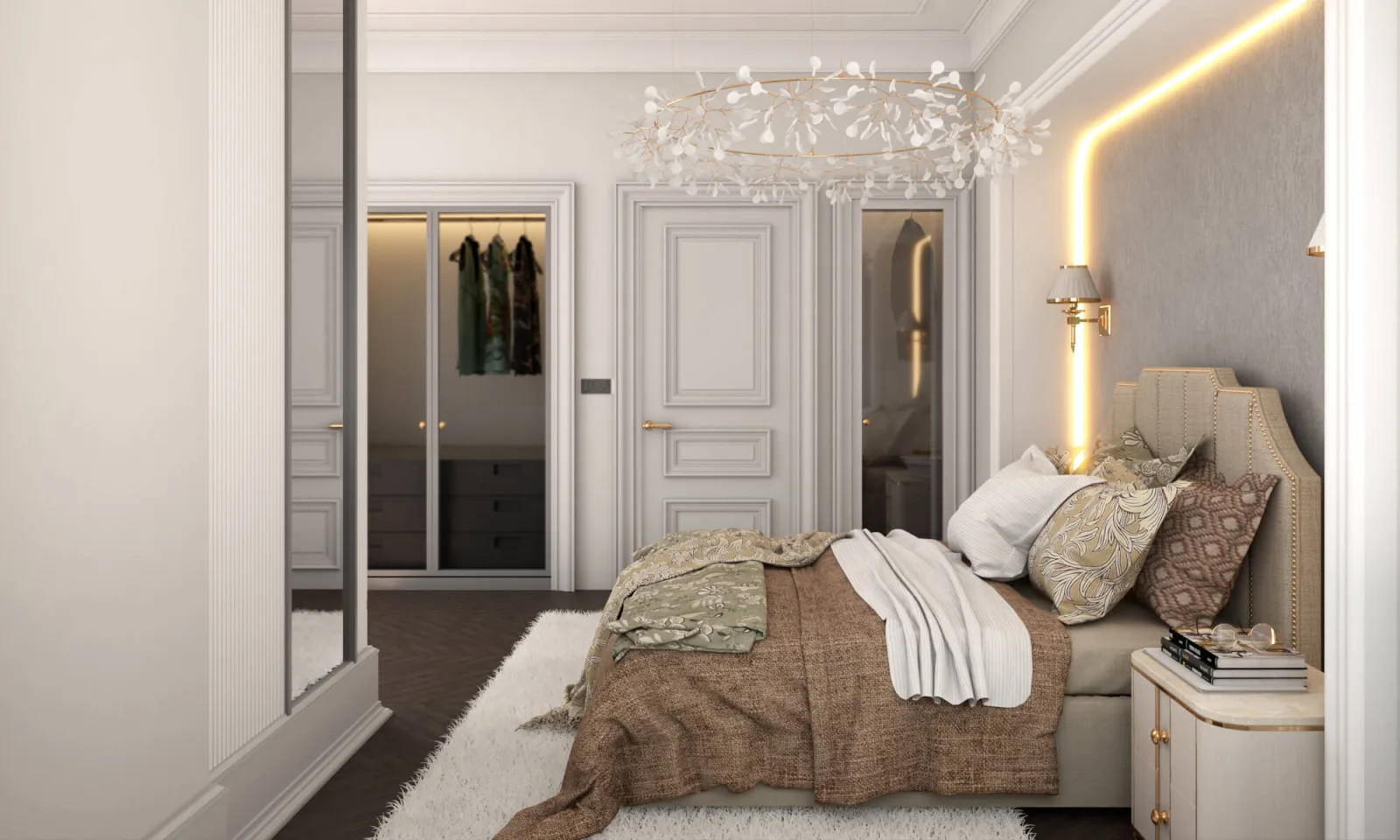 With our luxury residential interior designer approach, we positioned the dressing unit wardrobes on both axes of the…