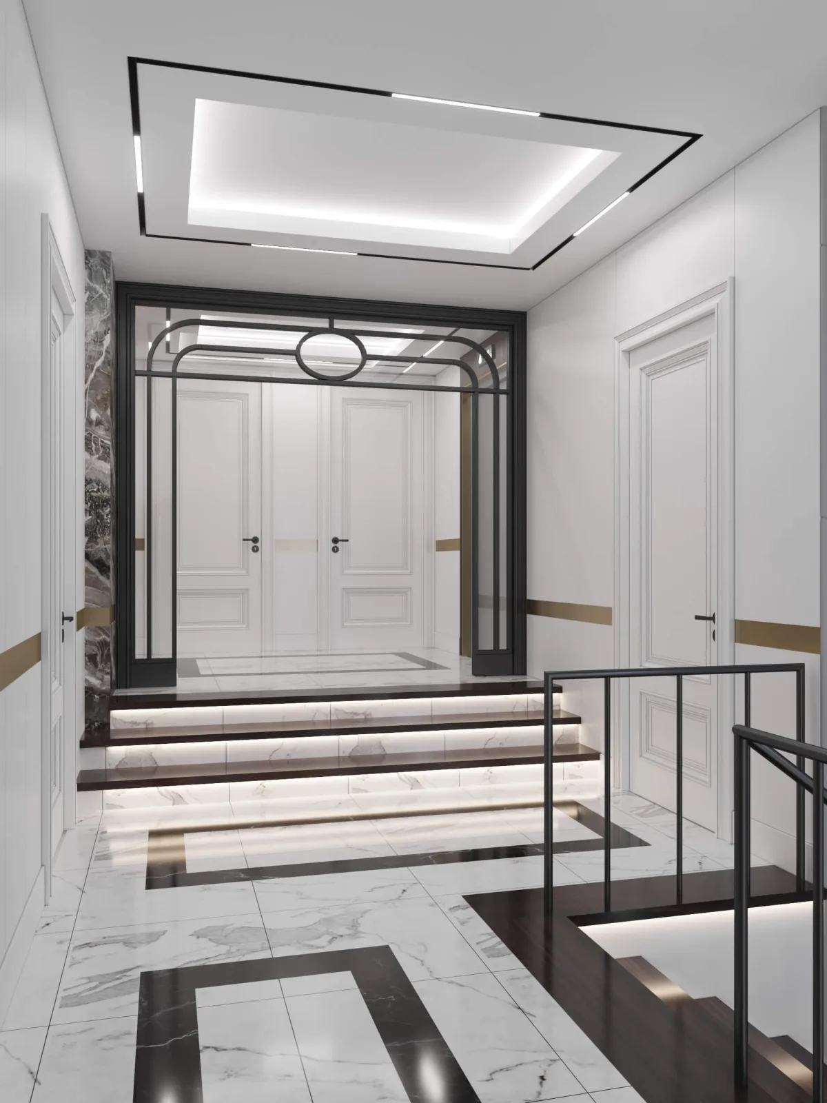 We preferred to apply the door detail, which we utilized at the lower level, on this floor as well, maintaining a…