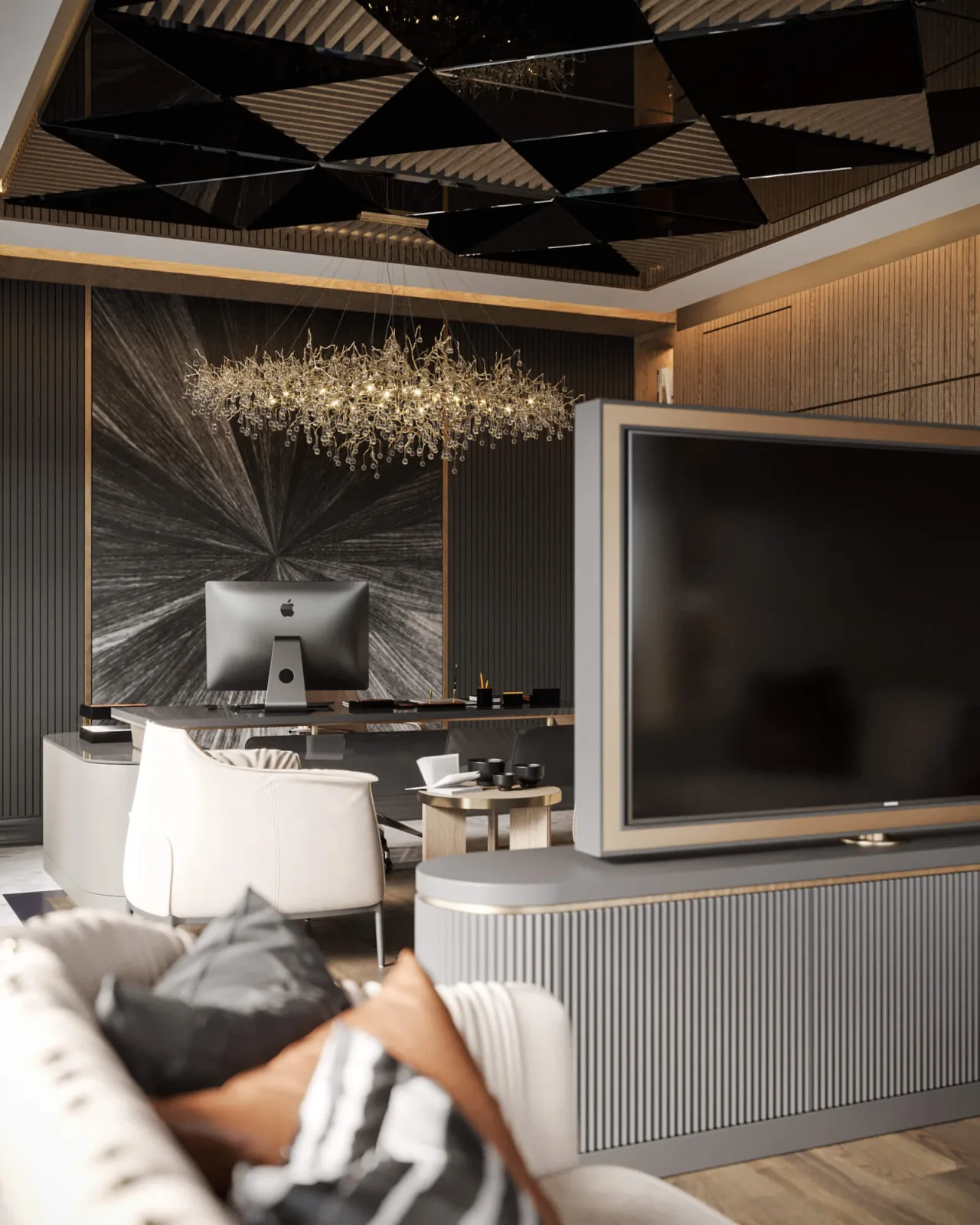 By turning the rectangular geometry of the executive office and its floor-to-ceiling glass facades into an architectural…