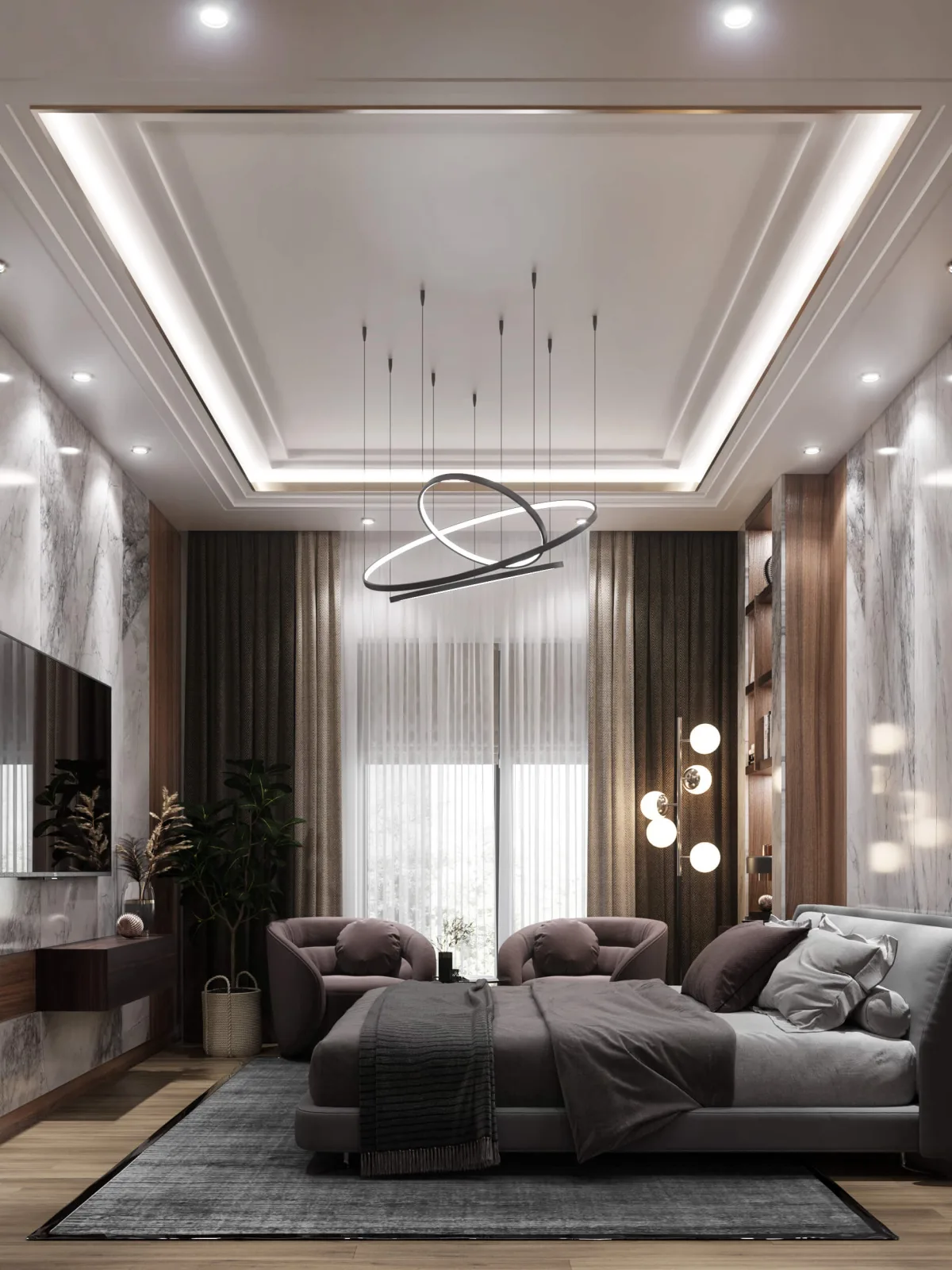 In order to achieve a more contemporary aesthetic in the space, we incorporated a circular pendant lighting fixture into…
