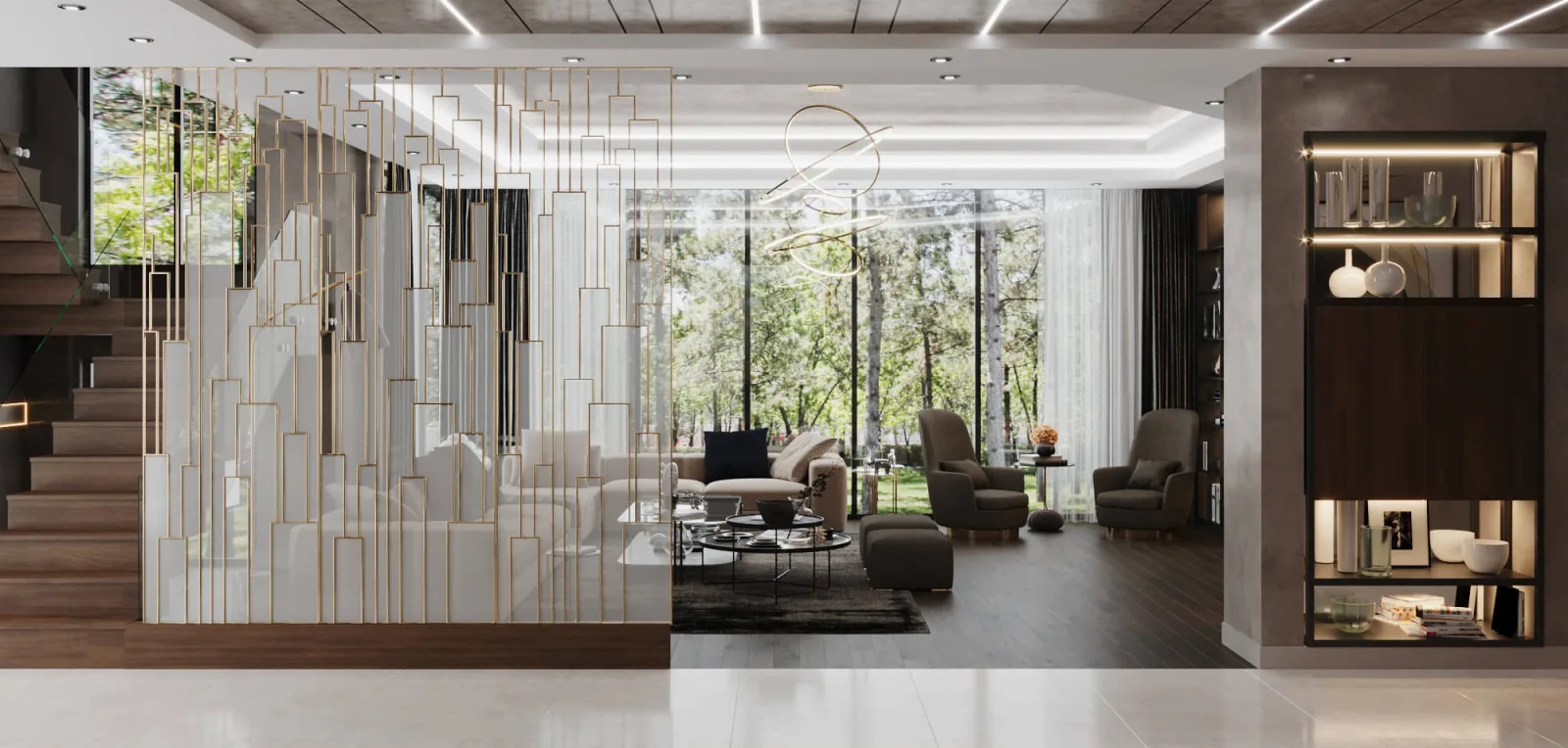 In order to optimize the spatial flow, we applied dark wood parquet on the living room flooring, while preferring white…