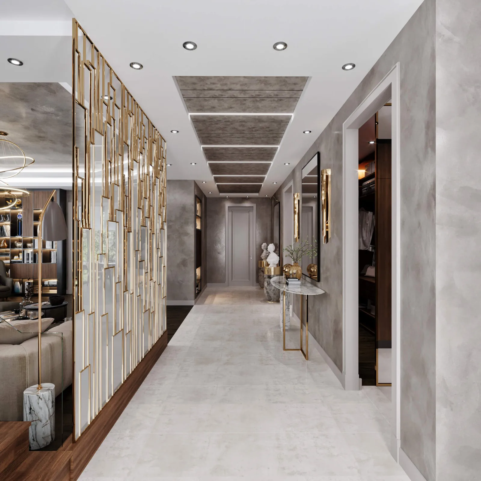 While designing circulation areas and corridor flows, we approached the architectural details on the floor and ceiling…