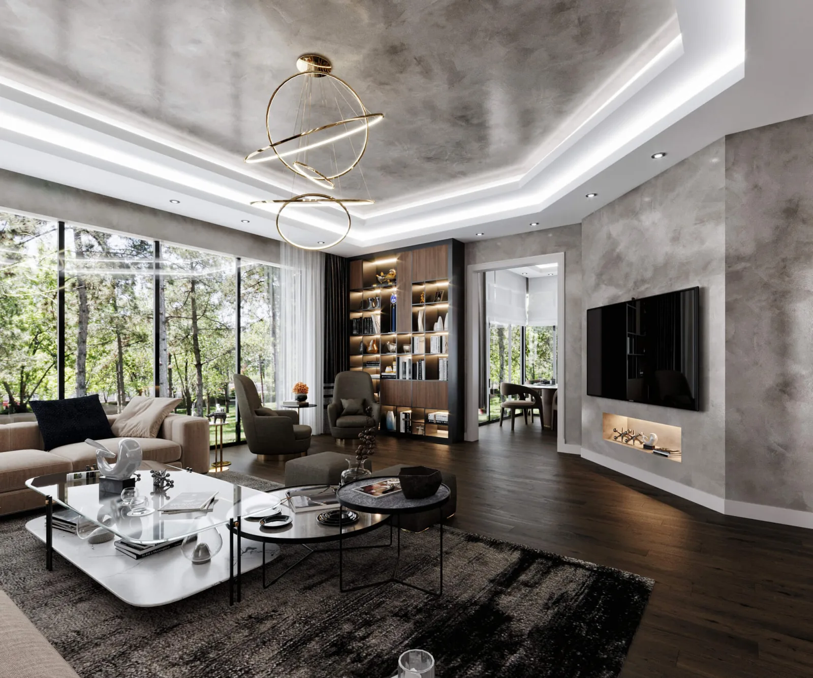 In this living area, where we spend most of our time during the day and host our guests, we aimed for a captivating,…