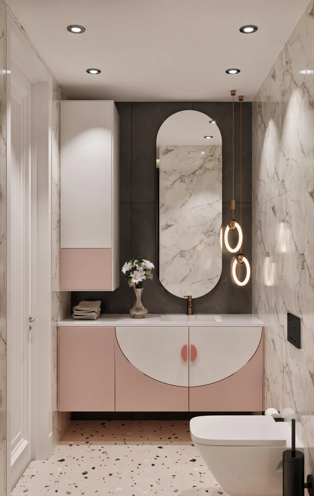 In this bathroom project designed for our little girl's bedroom, we seamlessly continued the design language of the living…