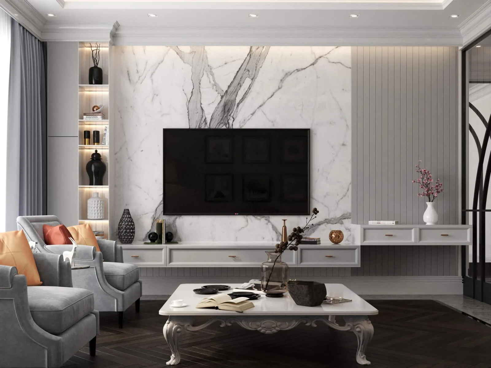 Rather than perceiving the space merely as a monolithic unit, we designed our television wall with minimalist and linear…