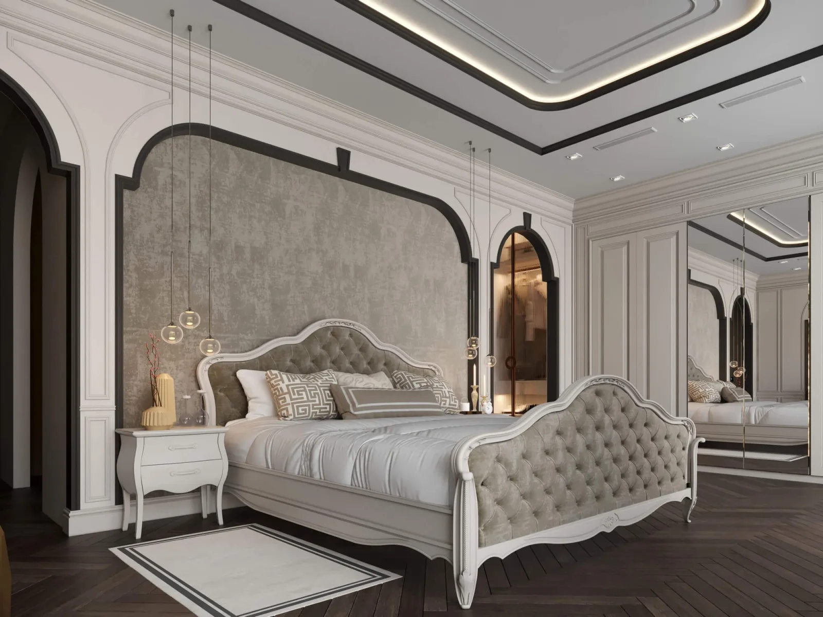 We executed a bespoke wall composition behind the headboard that gives identity to the space. By blending our metal-legged…