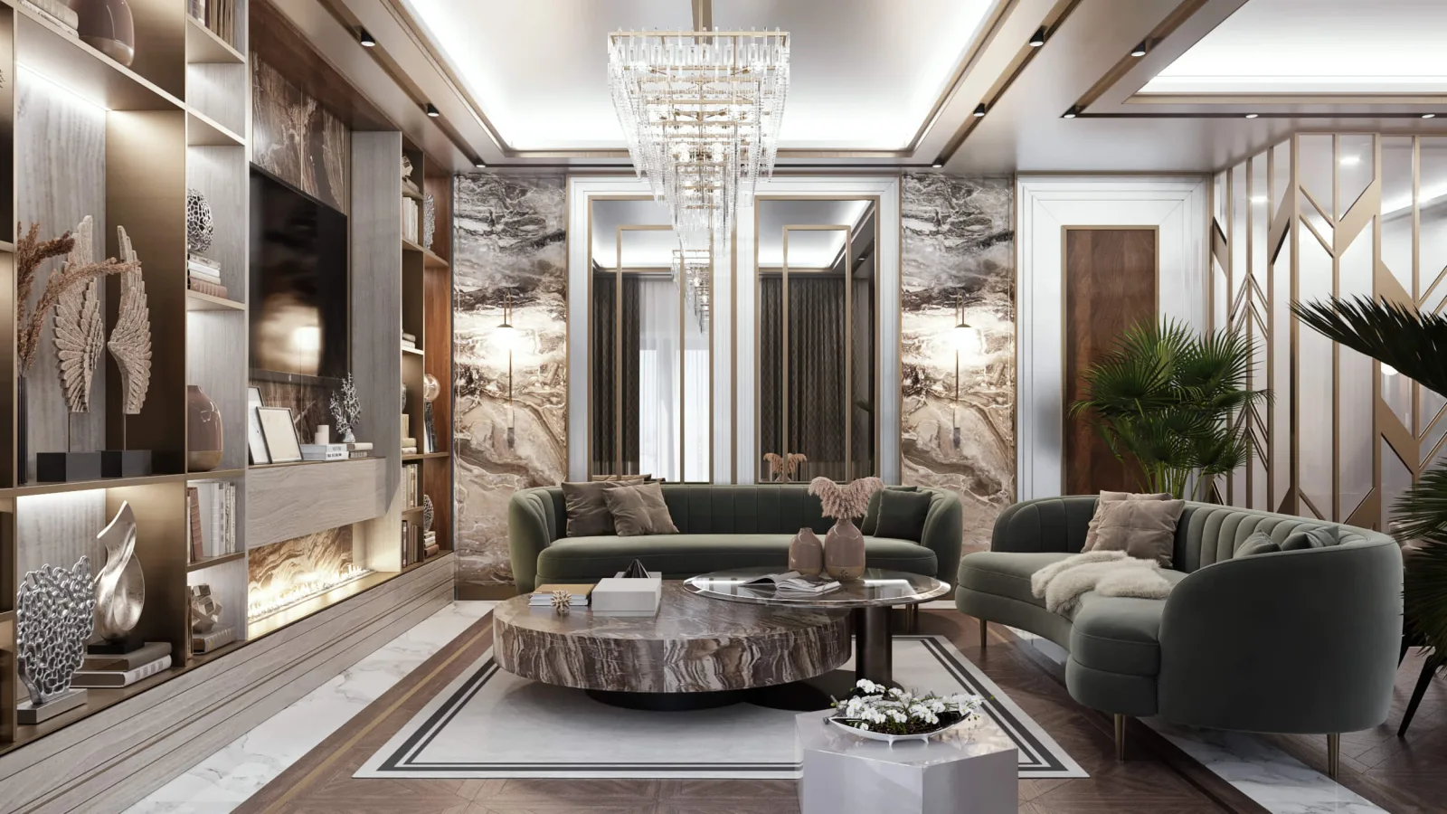 By enhancing the shelves on both sides of the marble surface with hidden LED lighting, we ensured that various objects like…