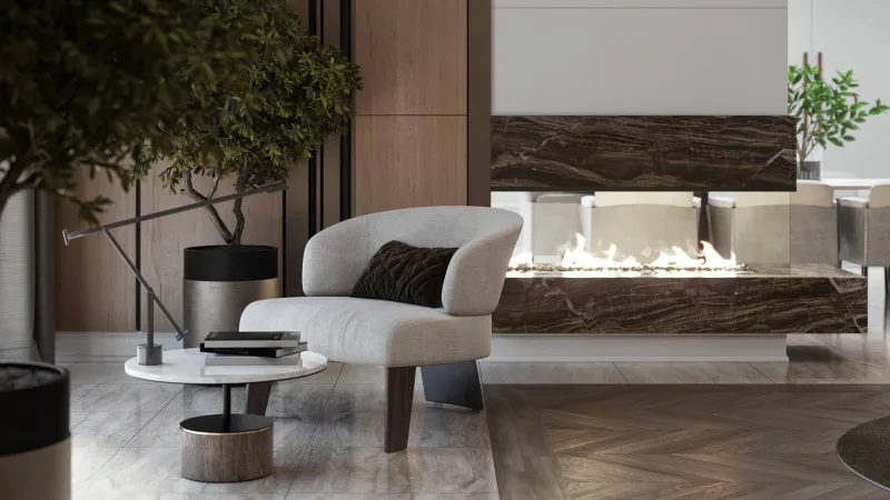 In this project, we avoided dividing the spacious living room with shallow partition walls or heavy mass structures;…