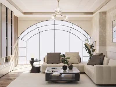 During the design process of our living area, we aimed to maximize the use of natural daylight, thereby creating a spacious volume. We preferred fabrics with plain textures for our seating groups; we supported these choices with custom-designed pendant lighting and distinguished objects, crafting a refined atmosphere befitting our complete home decoration approach.