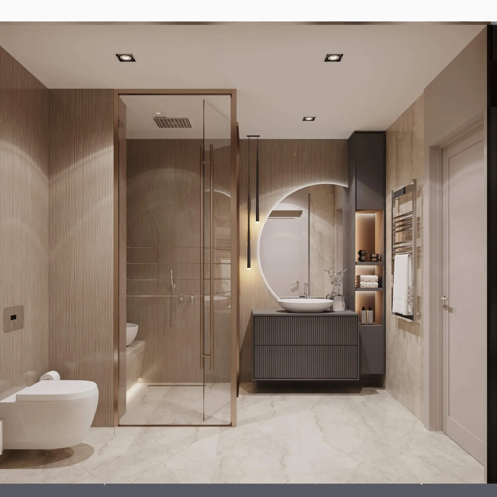 In the design scheme of our bathroom space, we predominantly leaned toward light color palettes to achieve the purified and…