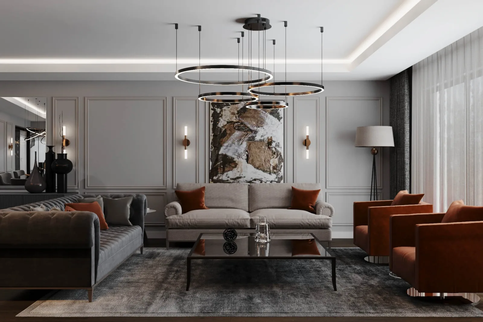 In the seating group configuration of our large-scale apartment project, we signed original furniture designs that will…
