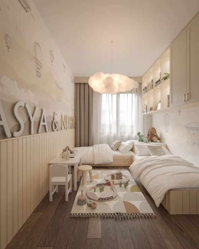 In our children's room projects, we predominantly utilized light color palettes to enhance the spatial perception. To…