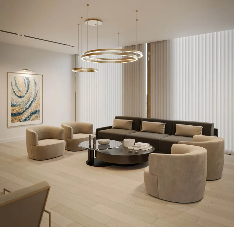 In the spaces we designed from the perspective of a corporate office interior designer, we arranged the seating group where…