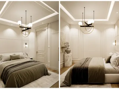 In this master bedroom project, curated in line with our client's expectations, we meticulously selected every single element to maximize the sense of tranquility and relaxation, thereby establishing an understated luxury approach. Dominating the space with an ecru and off-white palette, we achieved a pure aesthetic through vertical wall panel wainscoting that allows the mind to detach from urban chaos, while introducing dynamic layers to the interior via custom woodwork and sculptural pendant lighting elements. Similarly, during a comprehensive complete home decoration process, we reshape the soul of living spaces with this serenity-oriented approach.