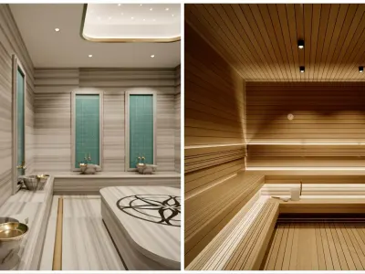 We designed exclusive living spaces by blending our cultural roots with contemporary wellness trends, bringing together a traditional Turkish bath and a modern sauna under one roof. By supporting functional details such as purification and relaxation with carefully planned niches and sophisticated lighting elements, we have successfully delivered comprehensive complete home decoration projects.