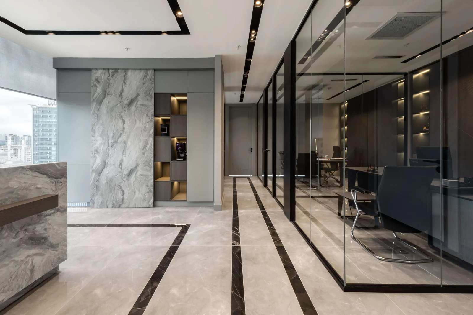 As our corporate interior design studio, we preferred transparent glass partition walls as divider elements in order to…