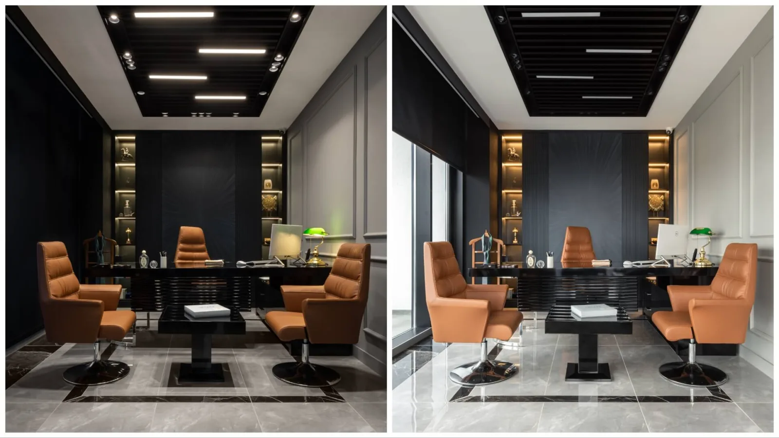 In this executive office, we executed a meticulous design process to establish a contemporary and prestigious working…
