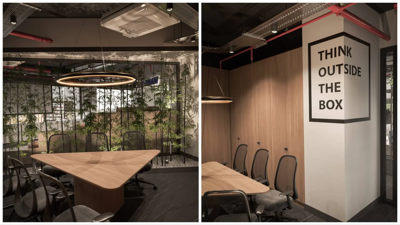 In our office interior design projects, our triangular meeting room, enhanced by a lush indoor garden, clearly demonstrates…