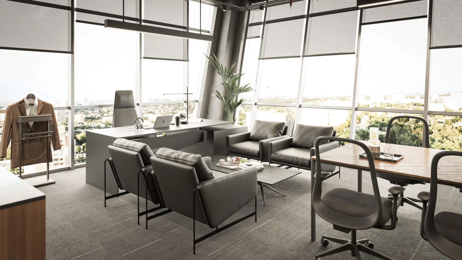 In our executive office projects, we curated a sophisticated atmosphere by bringing together noble and warm design elements…