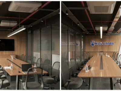 As the Umut Gürler Interior Architecture team, while designing the expansive boardroom, we incorporated exposed ceiling systems that harmoniously blend form and function. With our space planning that exudes a sophisticated atmosphere, we project a prestigious stance, keeping aesthetics at the highest level in our office interior design projects. We have crowned this special area with contemporary design details and masterfully chosen structural elements that effortlessly reflect the elegance of our corporate identity.
