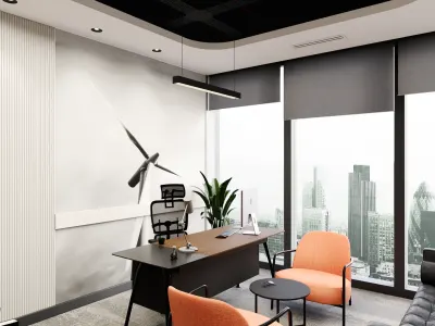 In the workspaces, we seamlessly maintained the monochrome color palette that dominates the overall interior. By integrating pastel orange tones, we made an elegant reference to our clients' corporate identity and brand colors.