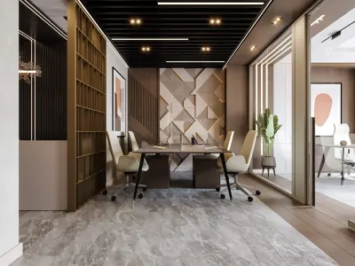 In our spatial arrangement, we treated the wall surfaces with light-toned wood panels, adopting a minimalist design approach. By integrating geometric-form panels dominated by a beige and cream color palette into these surfaces, we achieved a holistic harmony with other decorative elements. Thanks to these qualified details we implemented, while increasing the visual depth of the space, we attained a refined aesthetic that keeps the user experience at the highest level; with this approach, we truly make the philosophy of professional interior design felt in every frame.