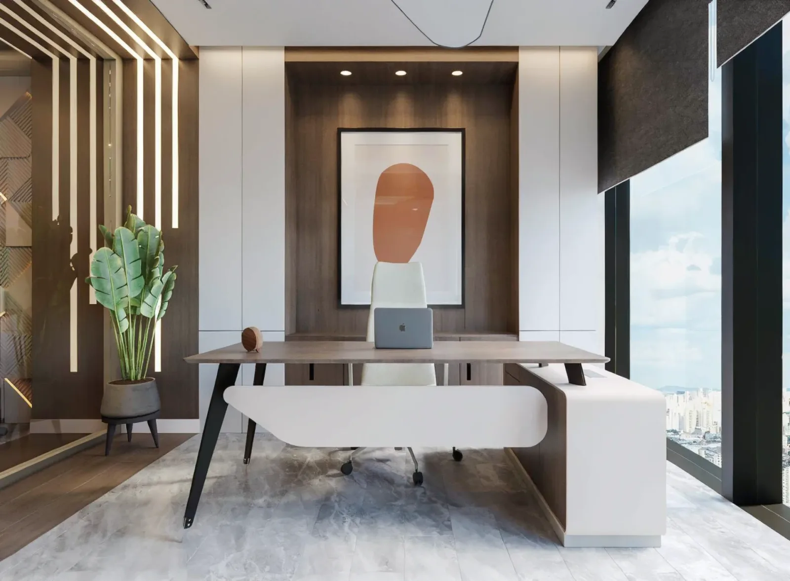 While designing the executive office, we utilized expansive glass facades that enhance the tranquil atmosphere of the space…