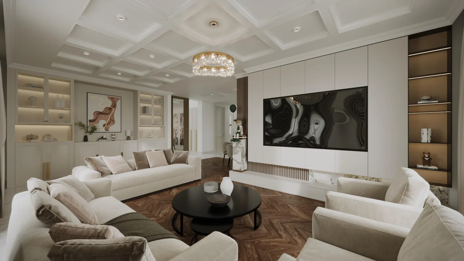 We planned the TV unit with a modern and stylish design to be the focal point of the living room. Aiming to maximize the…