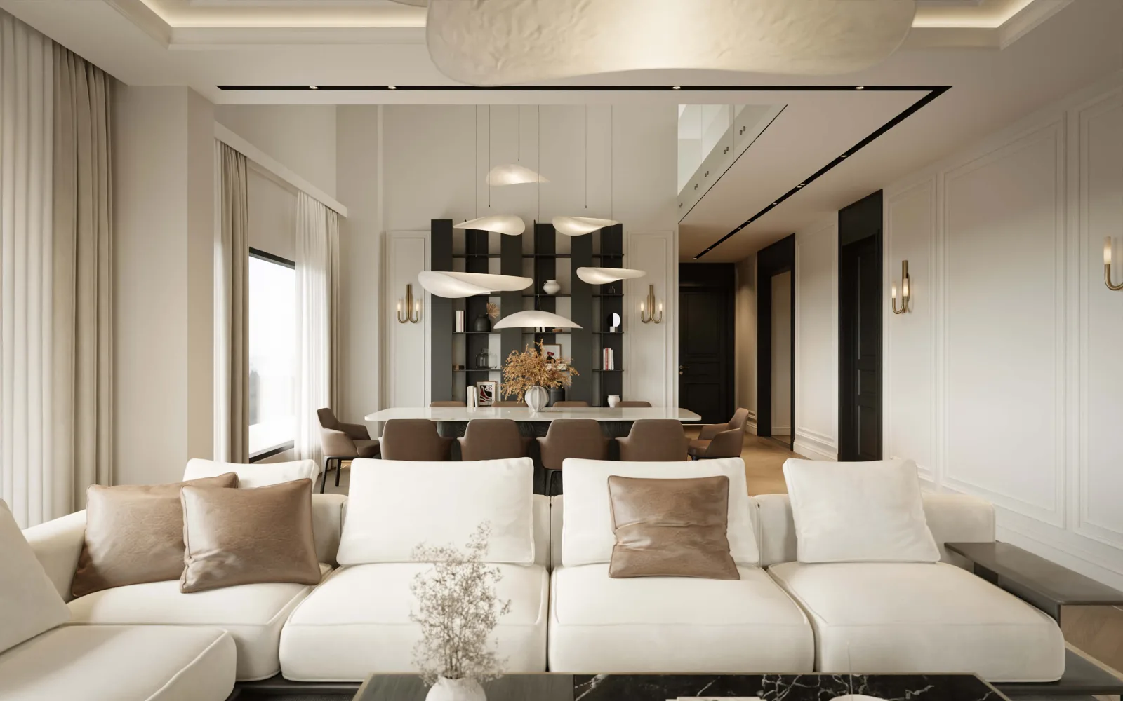 In this residential project, we structured our interior architectural approach around spaciousness, symmetry, and…