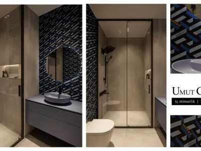 In order to create an assertive and sophisticated character in bathroom areas, we bring together the iconic motifs of Versace wall and floor ceramics with the functional elegance of Hansgrohe fixtures. During our design process, we blend the minimalist stance of brutalist surfaces with the dynamic contrast created by luxurious textures, constructing a prestigious atmosphere throughout the space that befits our interior architecture approach.